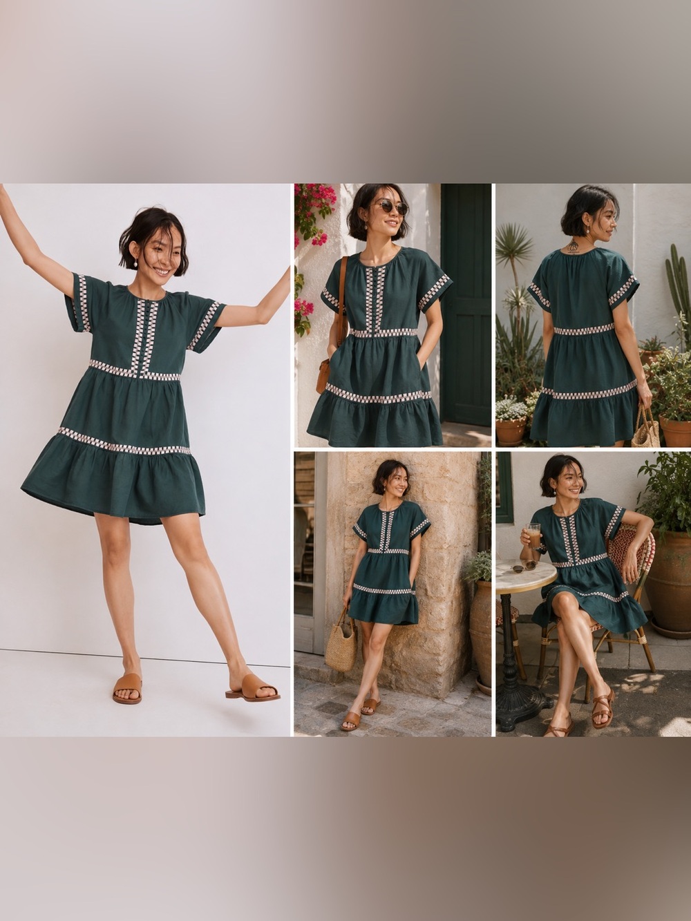 Madewell Embroidered Linen Blend Mini Dress Green LP Pockets